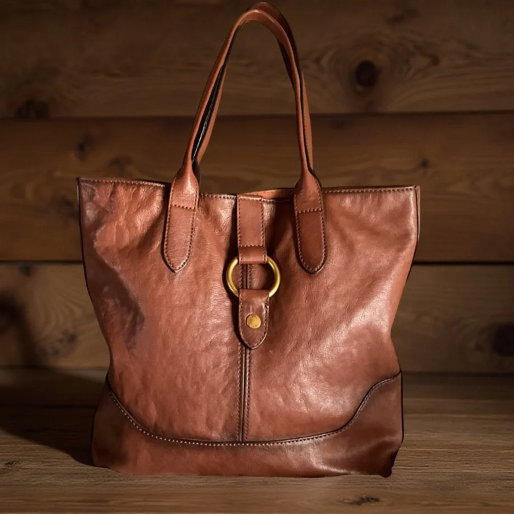 Frye Leather Ring Tote Shoulder Bag | Cognac Brown - Picture 2 of 6